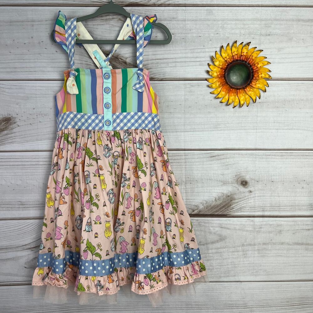 Matilda Jane Girls Rainbow Striped Bunny Easter Dress Size 6
